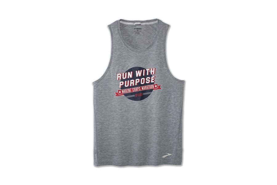 Brooks Women's Distance Graphic Tank Tops Heather Ash/Purpose ( TMWAP6281 )